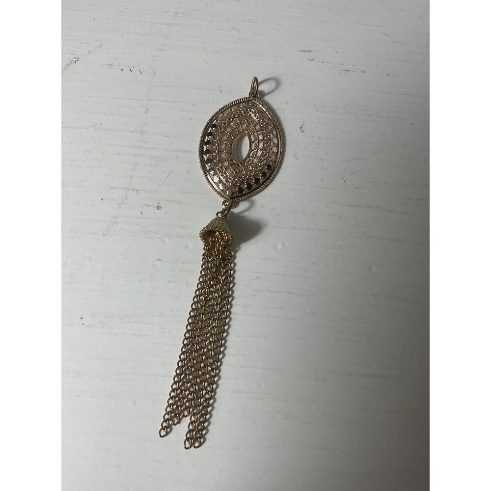 Gold-Tone Tassel Pendant Necklace Charm With Filigree Teardrop Design